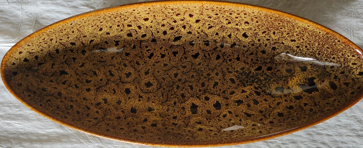 Hosley Speckled Oval Ceramic Decorative Bowl Brown Yellow Art Pottery Glossy