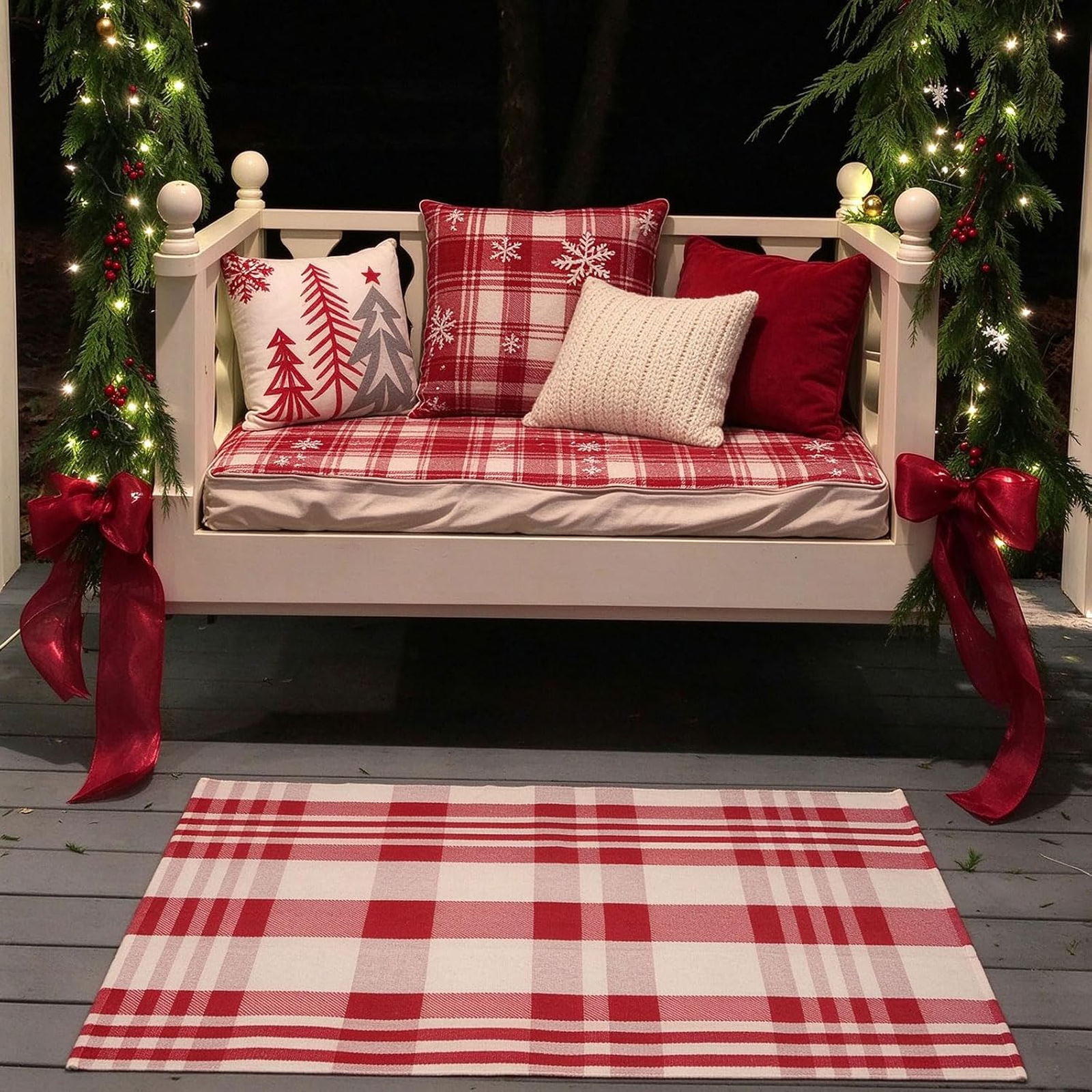 Christmas Door Mat Outdoor 27.5x43 Inches Cotton Hand-Woven Red White ...