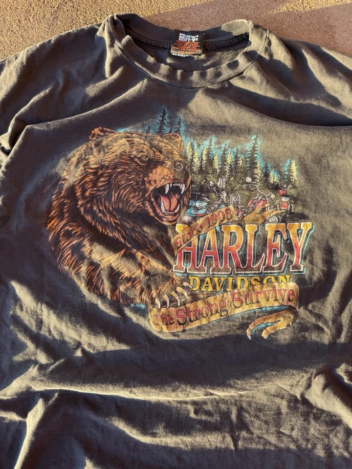True Vintage Harley Davidson Shirt Xl Strong Survive Bear Single Stitch - Image 2 of 4
