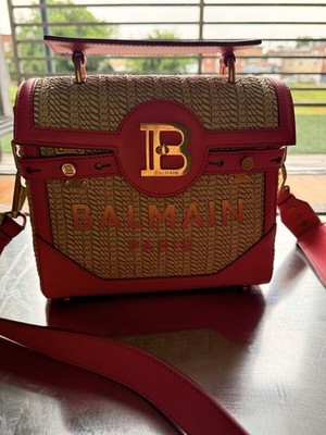 Balmain Pink Natural Woven Shoulder Bag Gold Hardware Original Dust Bag