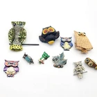 10 Vintage Owl Brooch Pins Rhinestone Enamel Wood Metal Costume Jewelry