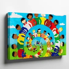 Vibrant And Colorful Mural Depicting A Diverse Group Of Paper Cut-out Wall Art