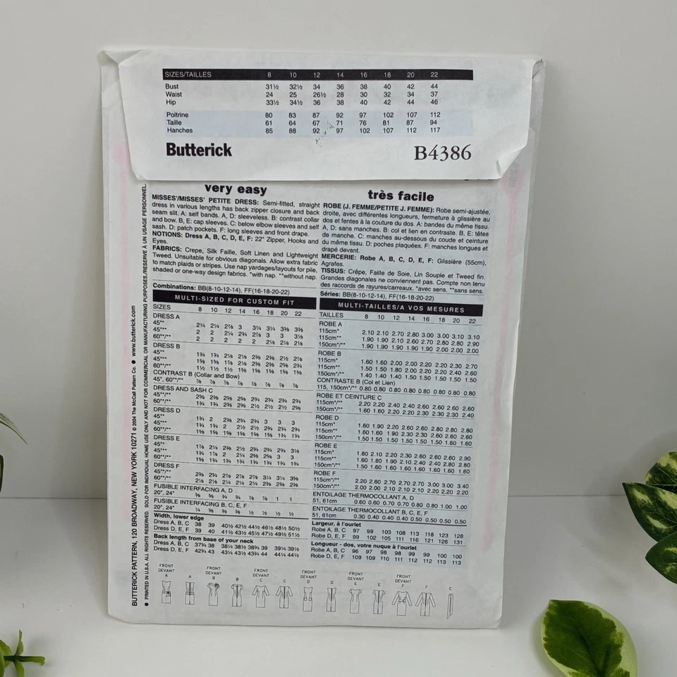 Dress Size 16-22  Pattern b4386 Contrast Collar Bow Cap Sleeve Vtg Y2K Uncut  - Image 2 of 2