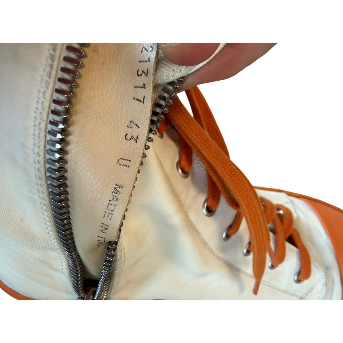 RICK OWENS DRKSHDW: Men's White/ Orange Bauhaus Sneakers 43 RICK OWENS DRKSHDW: Men's White/ Orange Bauhaus Sneakers 43