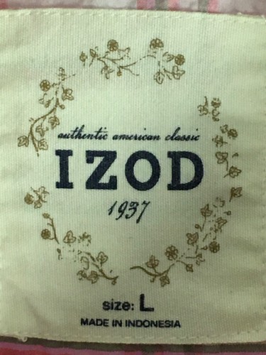 Izod Womens Top Size L White Pink Plaid Button Down 3/4 Sleeves Front Pockets - Picture 10 of 16