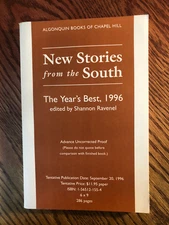 New Stories From The South 1996  Edited by Shannon Ravenel  SC ARC / Advance
