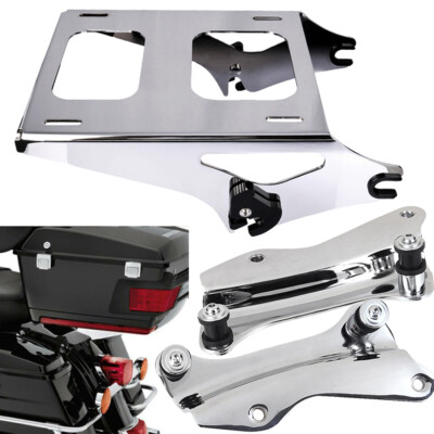 Two Up Mount Rack & 4 Point Docking Hardware Kit For Harley Touring Tour Pak 14+