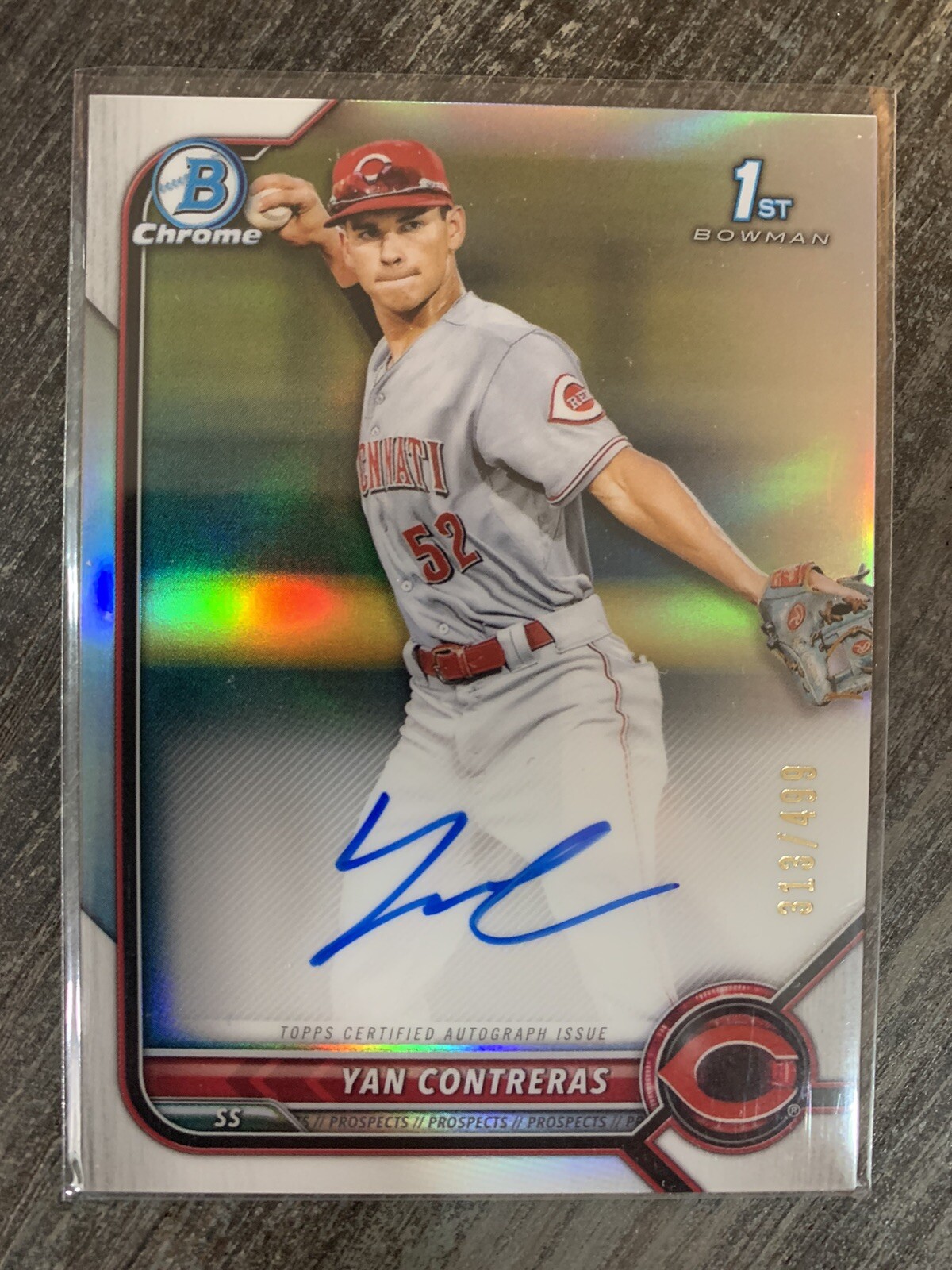 2022 Bowman Chrome Yan Contreras Refractor 1st Prospect Auto /499 Reds