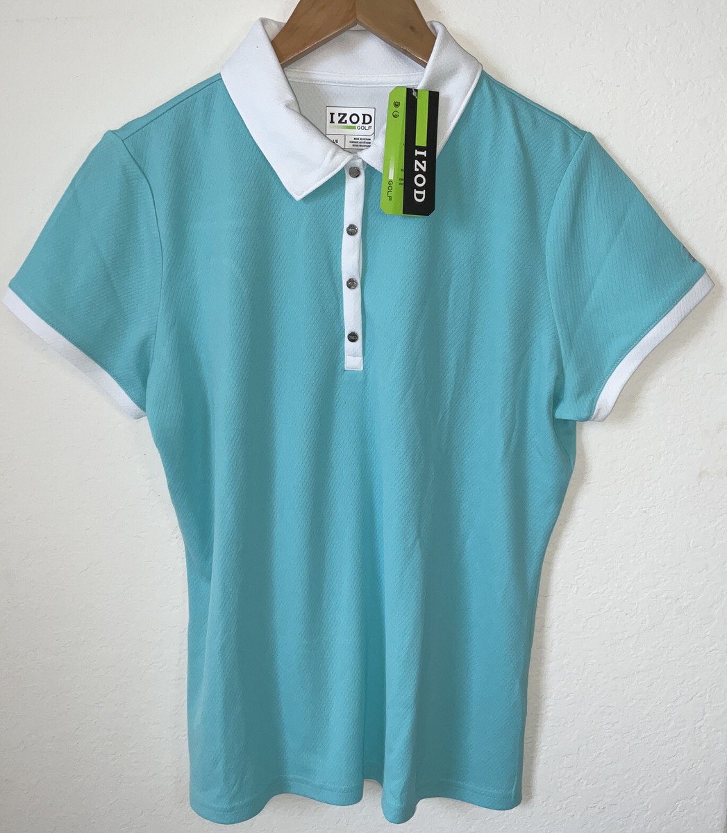 IZOD Women's Golf Short Sleeve Shirt, Turquoise, Sz L
