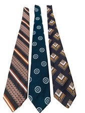 3 Vintage Grenada Excello Tie Geometric Brown Green Retro Necktie 1970's Repp
