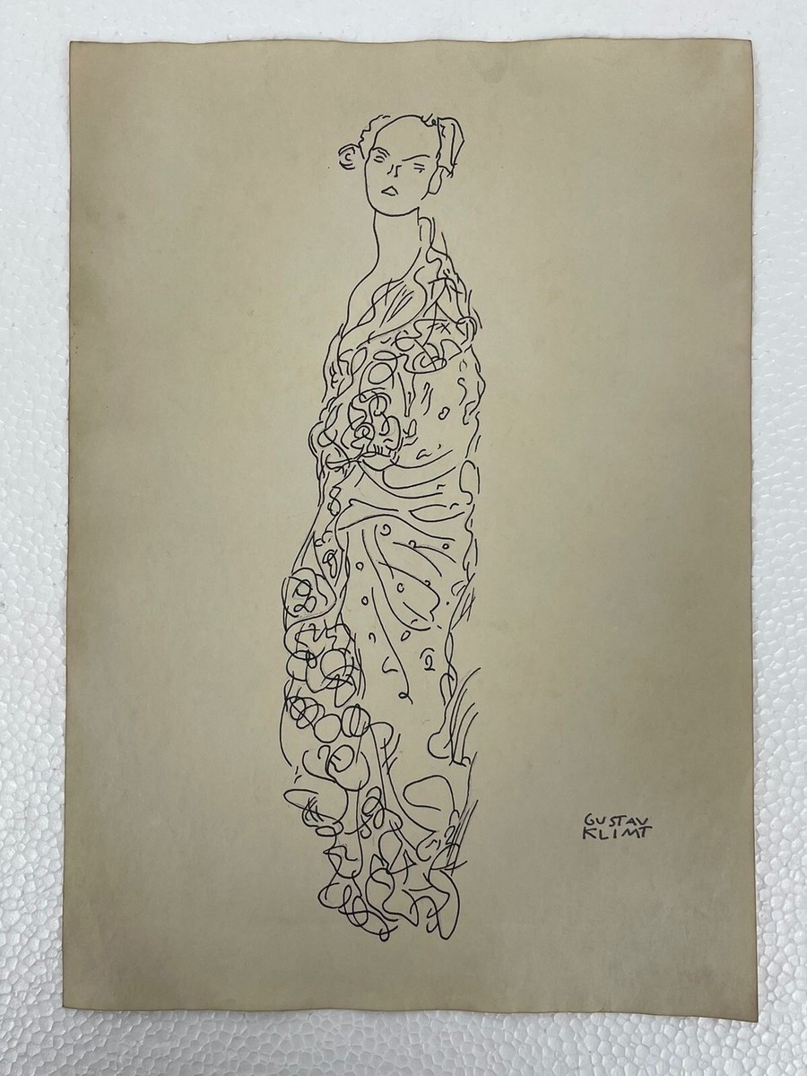 Gustav Klimt Drawing on paper (Handmade) signed and stamped