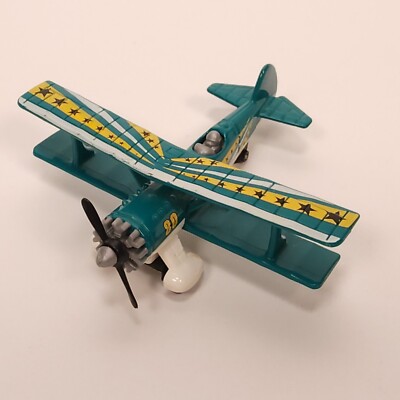 2008 Matchbox Sky Busters Bi-Plane Airplane Rare Color Variant Teal Loose Nice