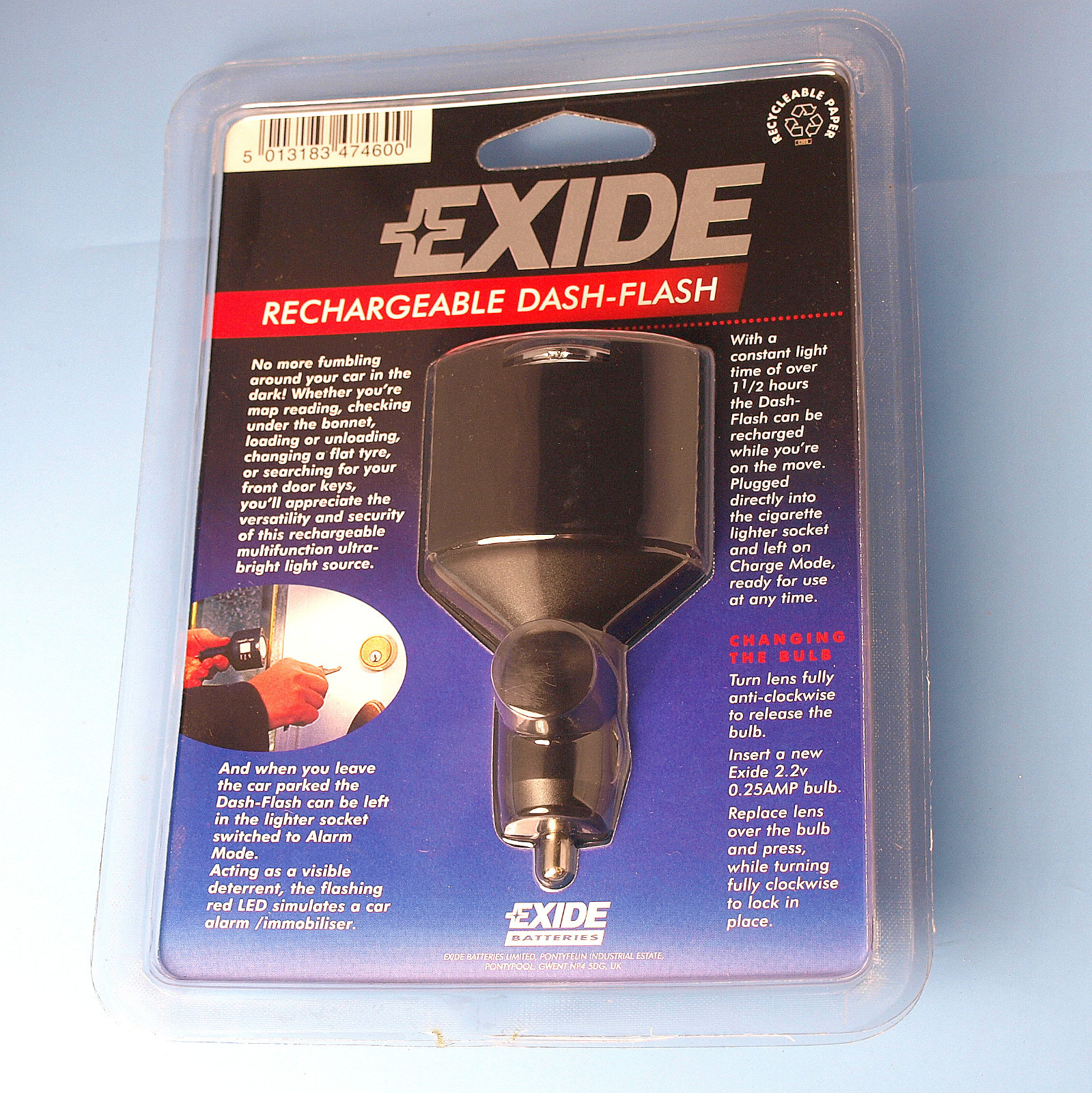 High Quality Exide Rechargeable Dash Flash Car Light /& Alarm Mode C//W LED Lights