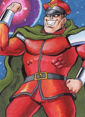 ORIGINAL Marvel vs Capcom 2 - M. Bison 1/1 Hand Drawn Sketch Card ACEO Art