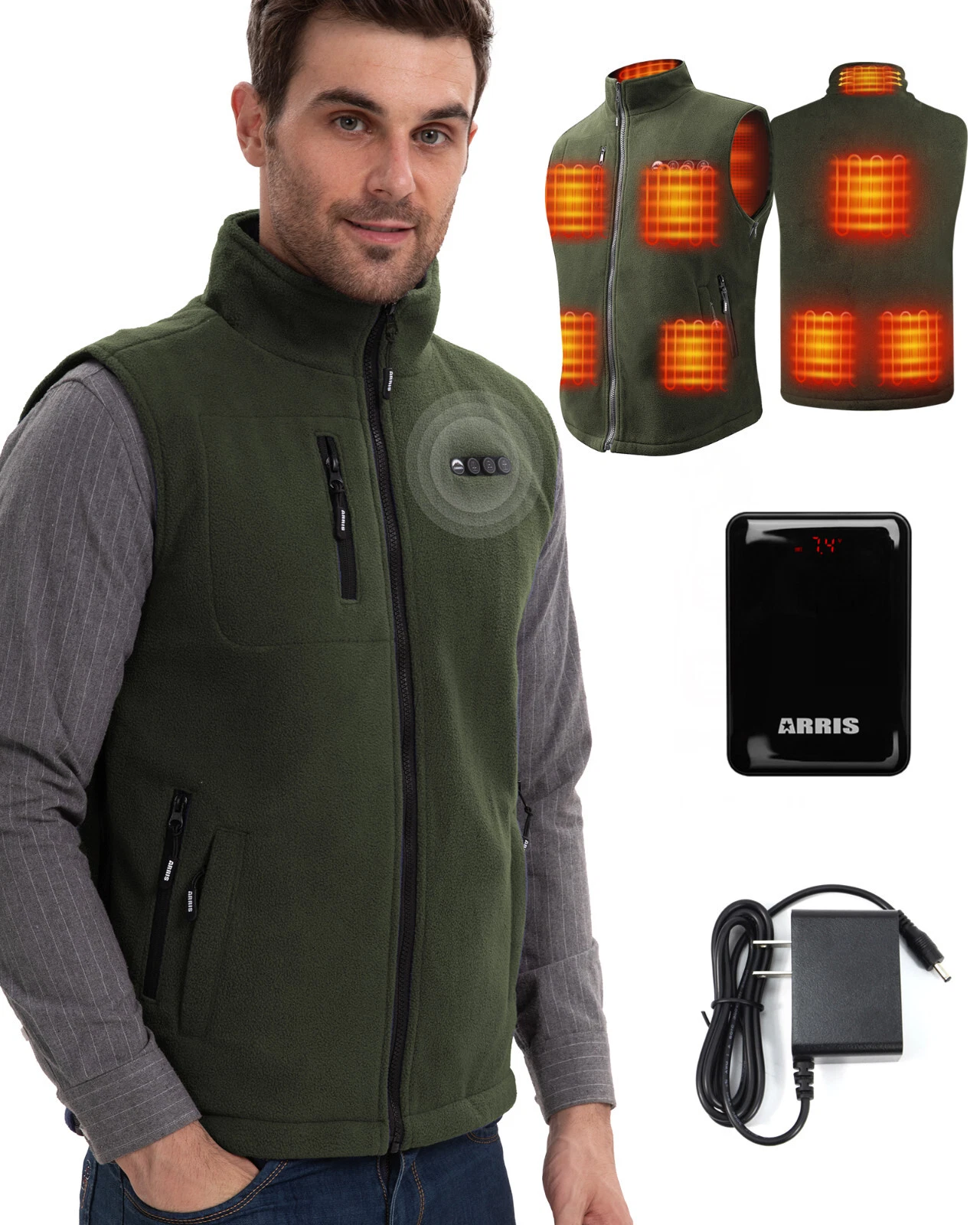 Fleece Heated Vest for Men w/ Battery Pack, Size Adjustable 8 Heat Zones Green
Opens in a new window