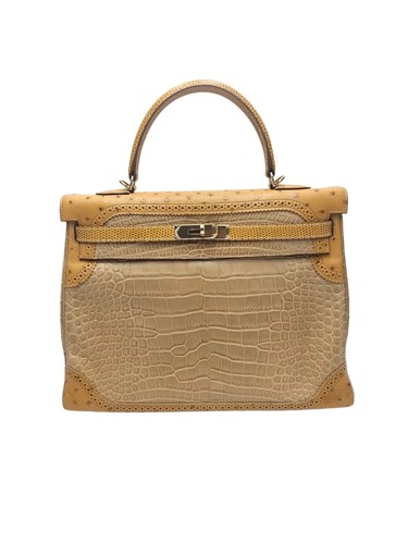 Hermès Kelly 35 Ghillies Grand Marriage Poussiere Matte, Tabac Camel