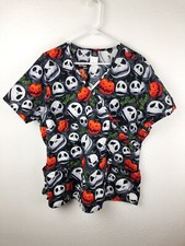 Disney Nightmare Before Christmas Scrub Top Women 2XL Orange Black Halloween A16