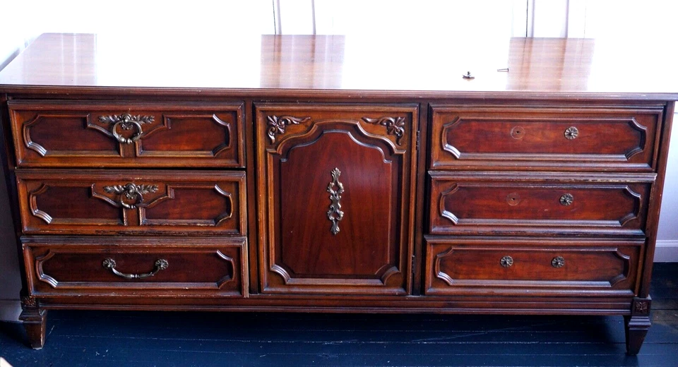 Mesa consola vintage Drexel Furniture 7 cajones cajonera ~ ¡Increíble! Foto 2 de 4
