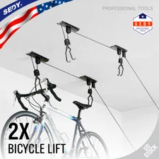 2 Packs Ceiling-Mounted Bike Lift Mountain Bicycle Hoist Garage Utility Hanging