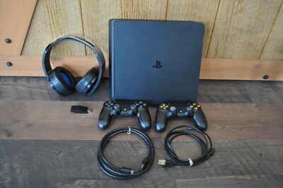 Sony PlayStation 4 Slim PS4 1TB Black Console CUH-2215B W/Platinum Headset