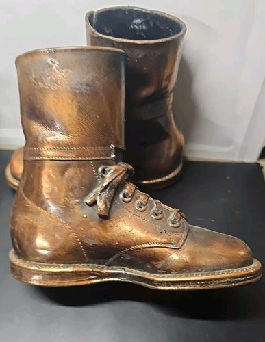 Vintage Antique Red Goose Bronzed Bronze Dipped Toddler Boot Shoe Book Ends - Picture 3 of 11