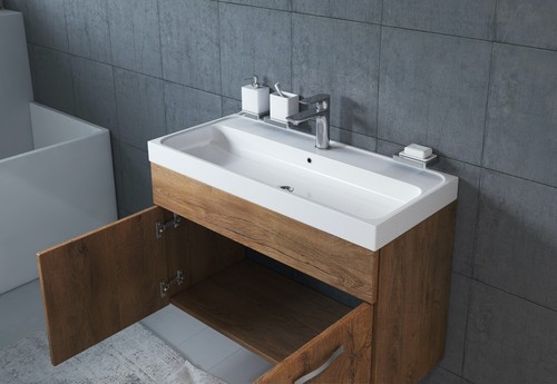 Mobile da bagno Paso 01 80cm Rovere Marrone - armadio mobiletto lavabo - Foto 5 di 6
