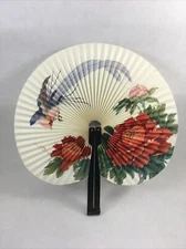 Bird and Peonies Folding Hand Fan Chinese Fan Compact 10" Floral Asian Design