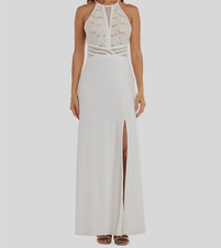 $295 Morgan & Company Women's Junior's Embellished Illusion-Waist Gown Size 13
