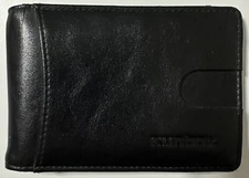 Runbox Slim Wallet For Men Black Leather Money Clip EUC