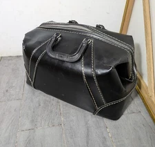 Vintage English Black Leather Medical Doctor's Bag Cheney England