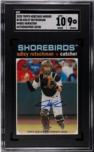 Adley Rutschman 2020 Topps Heritage Minors Black Auto RC ROOKIE SP #/50 SGC 9