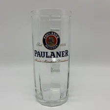 Paulaner Munchen .5 Liter Glass Tall Beer Mug made by SAHM Germany - Gold Detail