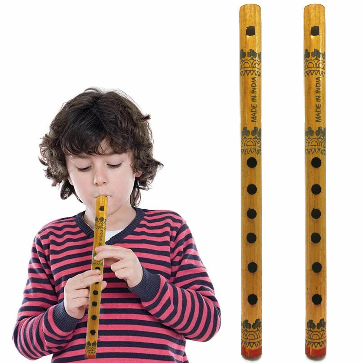 2 Pc Handmade Painted Bamboo Flute Wooden C 6 Holes Musical Instrument  12.8L