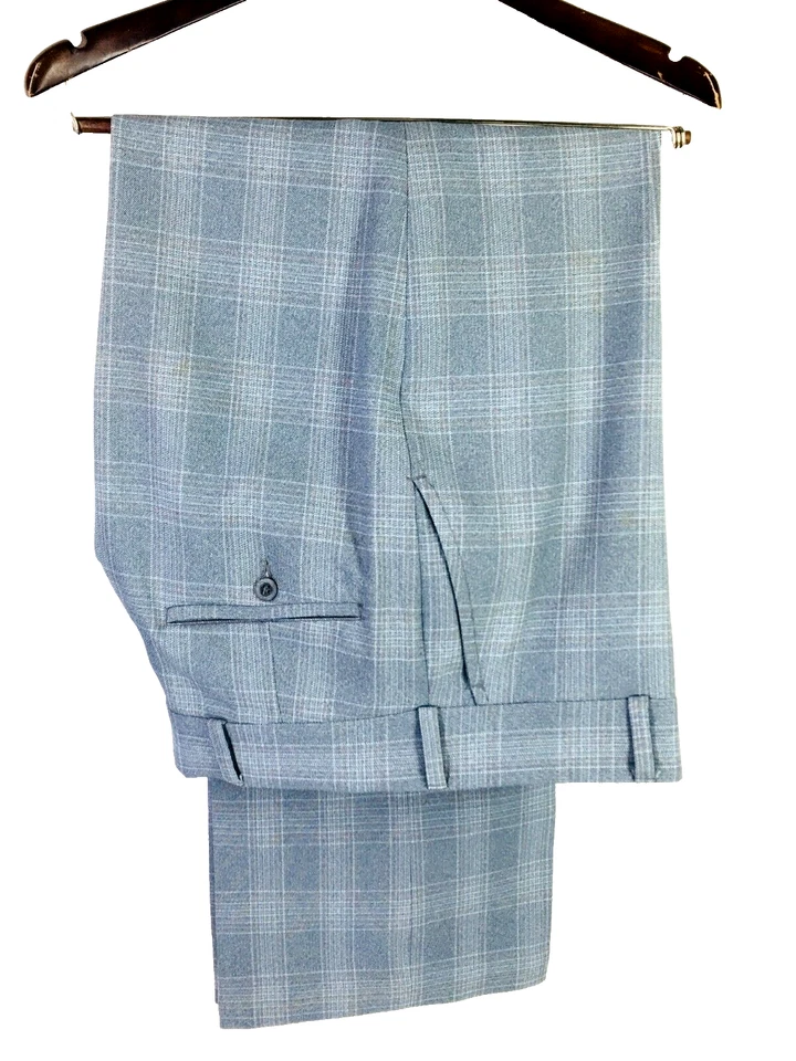 Traje 42L Oak Hil EE. UU. Para Hombres Años 70 Vintage 2 Botones Poliamida Lt Gris Pizarra Pantalones 36 Foto 3 de 4