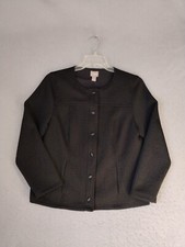 Chicos Womens Blazer 2 Large Black Long Sleeve Round Neck Solid Snap Buttons