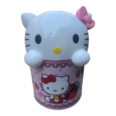 Vintage SANRIO HELLO KITTY Pink Mini Tin Trash Waste Bin Brand New