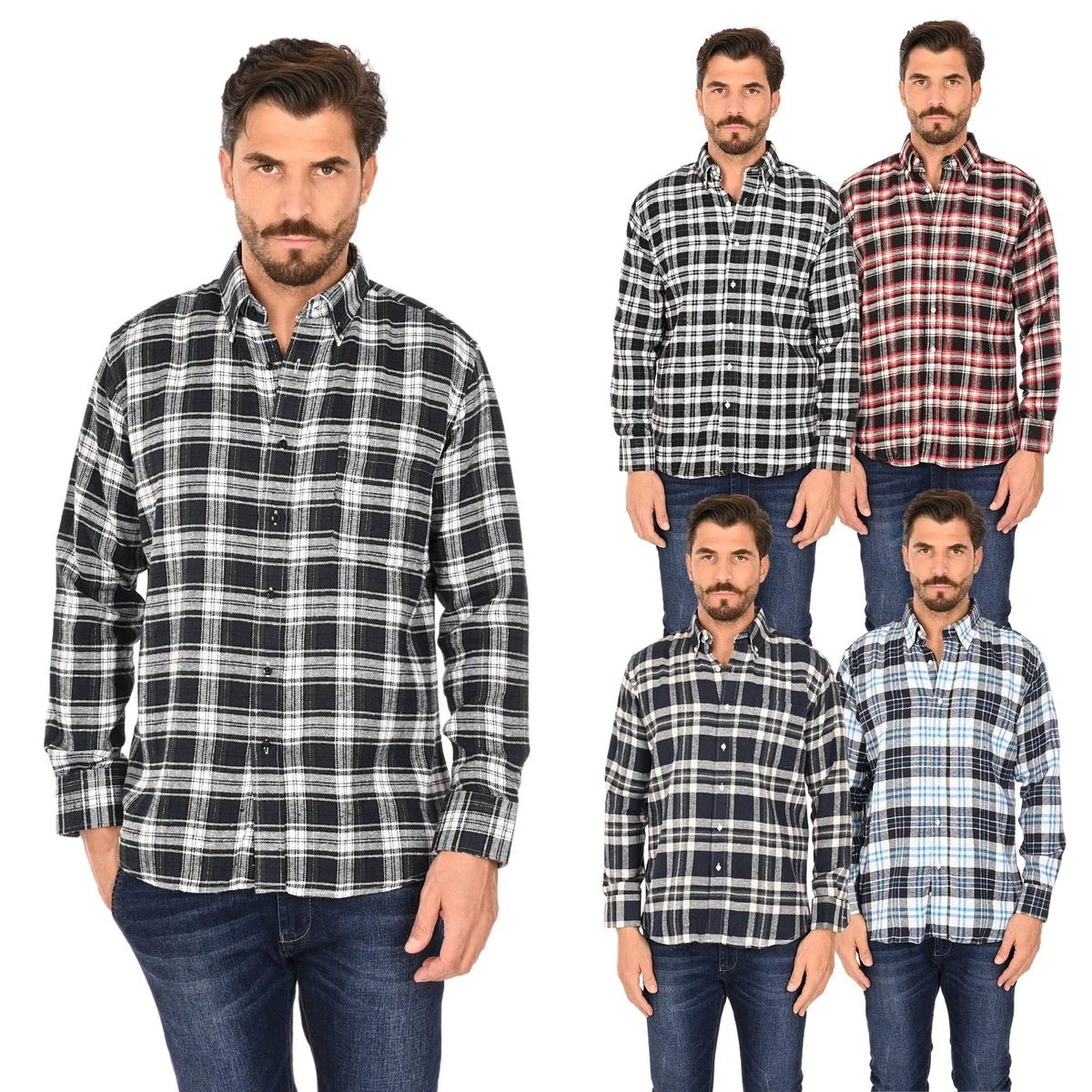 Camicia Uomo Manica Lunga a Quadri in Flanella Invernale Camicie