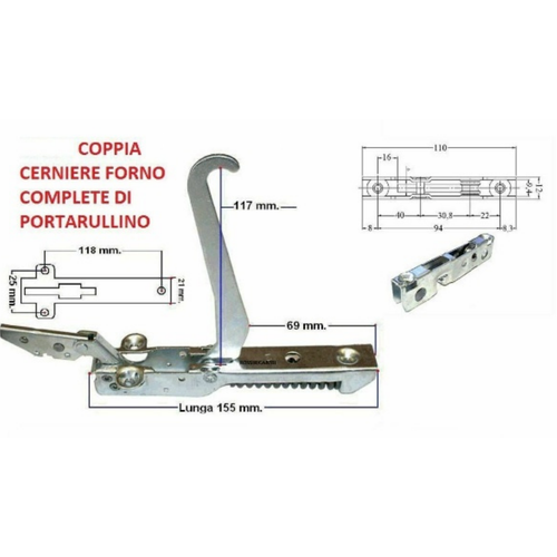 Nardi Coppia Cerniere Porta Forno Maxi Mm. 195 X 20 Sportello - Foto 9