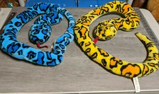 Animal Alley Large Blue and Yellow Anaconda Plush 2 Snake Lot, Over 4 Feet Long