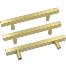 Qty: 10 Brushed Brass Gold Cabinet Handle Pulls - 5in Hole Center, 7.5 in Length