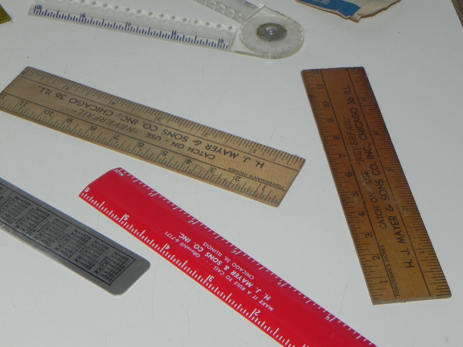 Vintage 9 Rulers, ARISTO Slide Ruler#89 and Clipper protractors, Magic ...