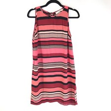 Ann Taylor LOFT Shift Dress Sleeveless Lightweight Striped Pink Red MP