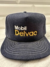 Vintage Mobil Delvac Trucker Hat Snapback Corduroy Blue USA Made