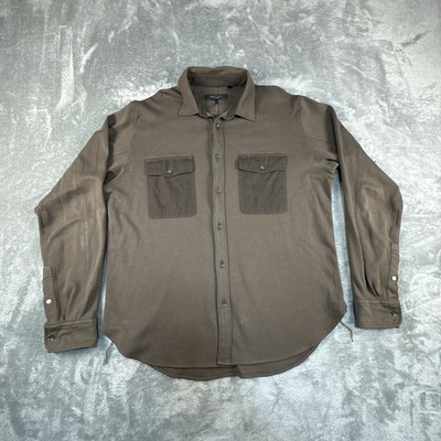 Rag & Bone Shirt Men XL Taupe Jersey Knit Button Long Sleeve Engineered Jack