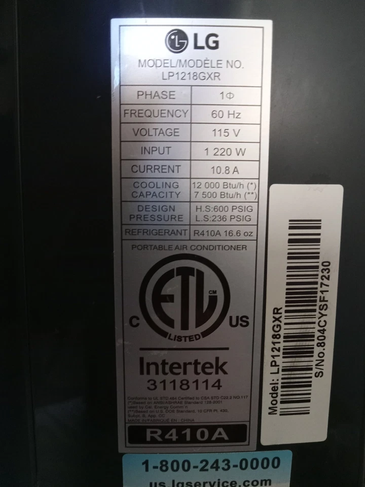LG Portable AC 400 Sq Ft 115 Volt Air Conditioner Unit Only Lawrence Kansas KU - Image 2 of 4