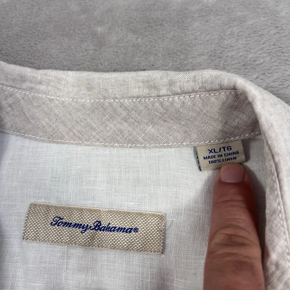 Tommy Bahama Shirt Mens Extra Large XL Beige Button Up Short Sleeve 100% Linen - Image 3 of 4