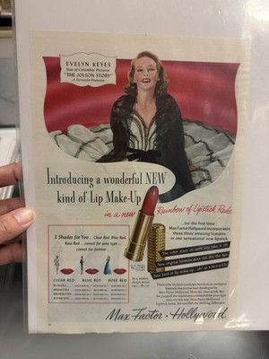 Max Factor Make-Up Ad: Movie Star Evelyn Keyes from 1940's 1946 Lipstick