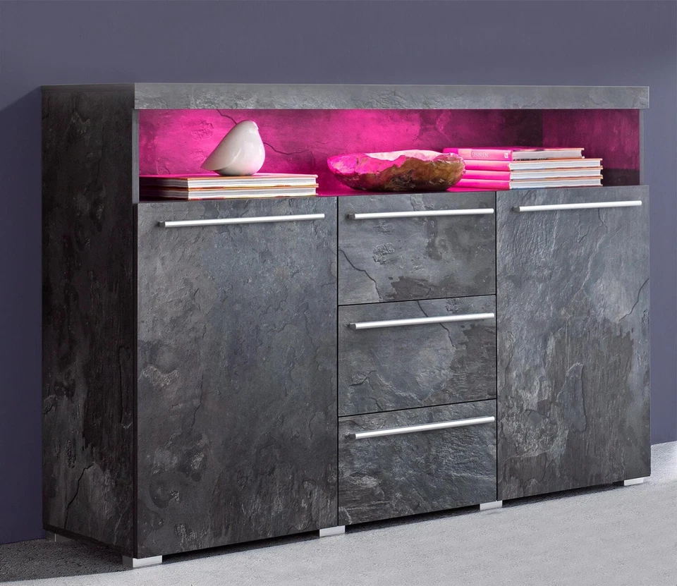 Sideboard Anrichte Schubladenkommode Mehrzweckschrank 132cm schiefer 286412 - Bild 2 von 4