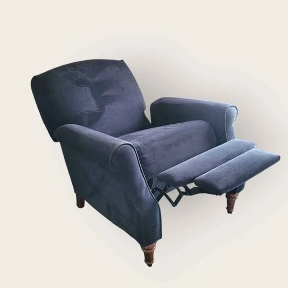 Silla reclinable de pierna alta Lane Home Furnishings azul marino pequeña brazo BRO GUC Foto 3 de 4