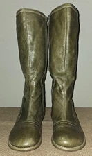 Miz Mooz Billie Olive Green Distressed Leather Knee High Wedge Boots Size 6